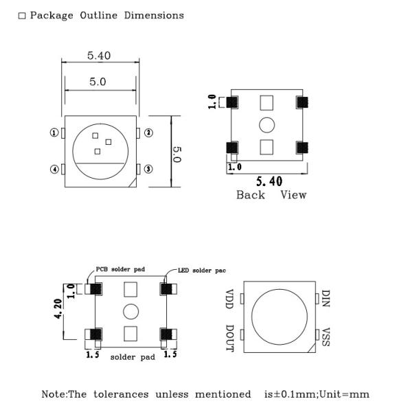 Programmable 5V IC driving SMD 5050 RGBW LED Chip 4 In 1 Practical For IC SK6812