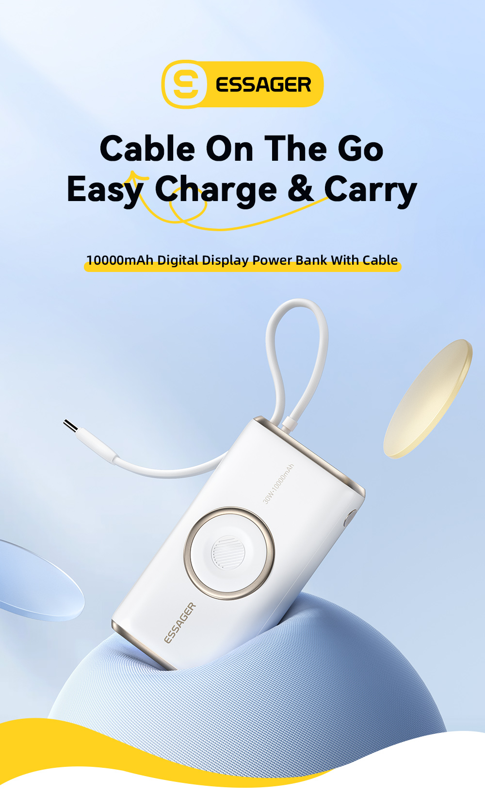 ESSAGER ES-D018 Series Portable Battery Power Bank 10000 Mah With 30W USB-C Input