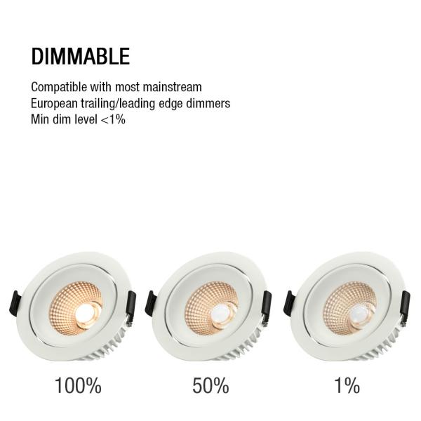 95Ra Flicker Free Recessed Adjustable Downlight , Anti Glare LED Dimmable Down Lights