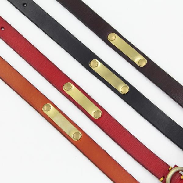 Custom Handmade Cattlehide Dog Collar Leather with Bronze Metal Plate Can Be Engraved Pet ID Collars for Dogs