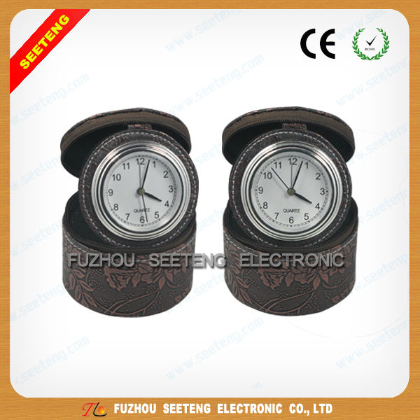 3D tecenology printing leather PU travel clock with leather jewel box