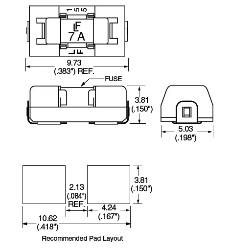 2410 6125 1808 Fast Acting SMD SMT 1A 2A 3A 5A 10A 15A 125V 250V 300V Surface Mount Fuse 6.1mm X 2.69mmx 2.69mm