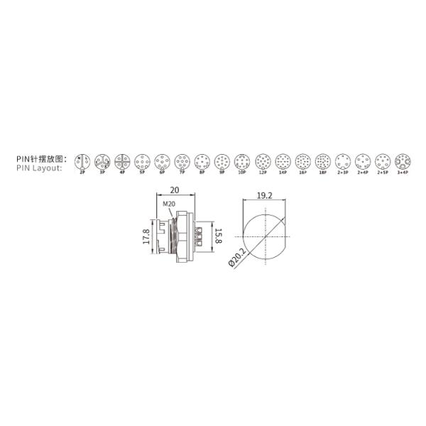 IP68 M19 12 Pin Male Waterproof Panel Mount Connector