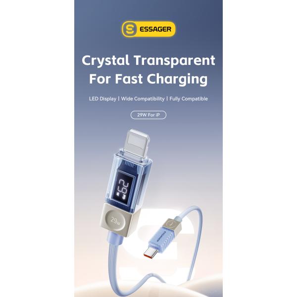 ESSAGER ES-X76 Usb C To Lightning Pd 29W Charging Data Cable 3Ft 6Ft Digital Display