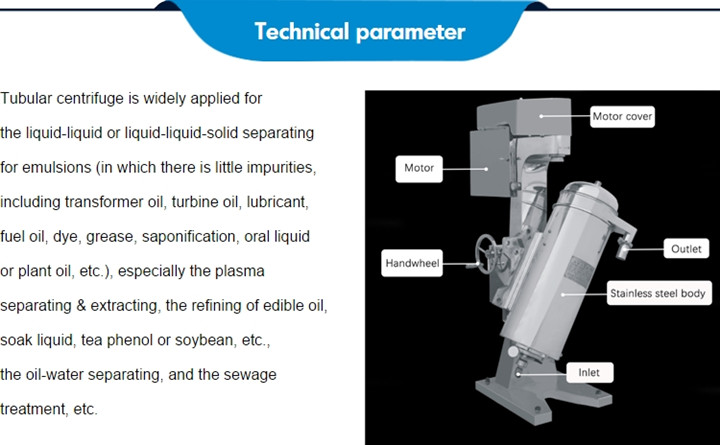 VCO centrifugal Machine E. coli tubular bowl centrifuge separator