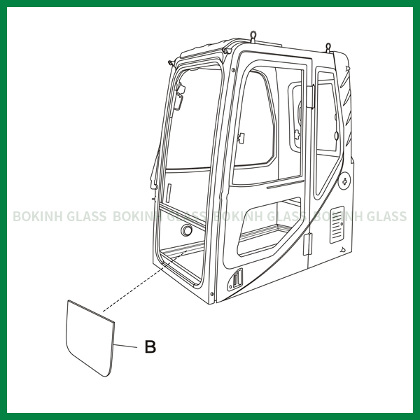 Custom Excavator Window Glass Front Down Position B Windshield Replacement