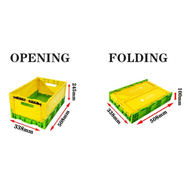 Yellow Rectangular Plastic Square Crate Folding Plastic Storage Bins External 508x338x245mm
