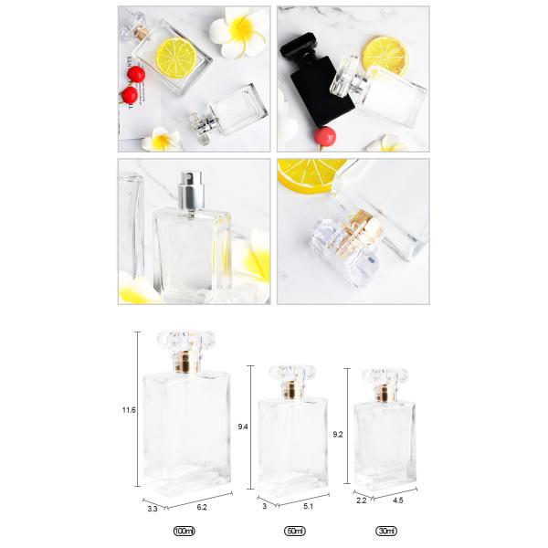 Spray Atomizer Black Clear Square Glass Perfume Spray Bottle 30ml 50ml 100ml