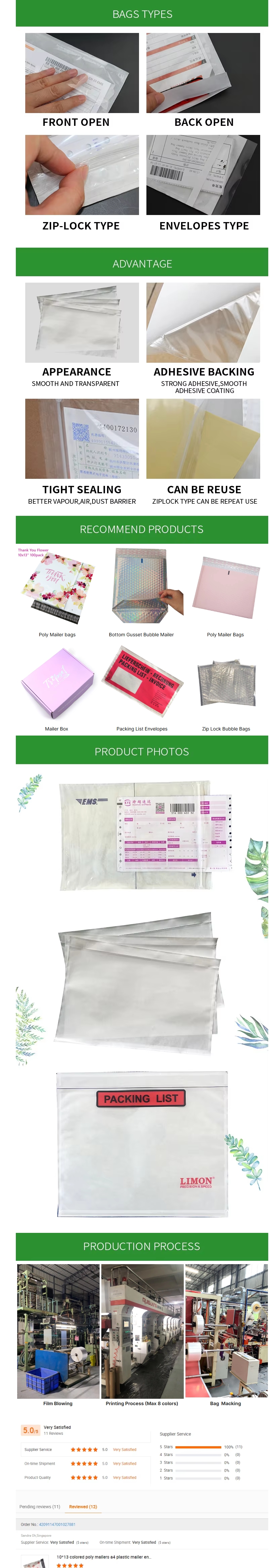 Waterproof Packing List Envelope Customized Invoice Enclosed Pouches Clear