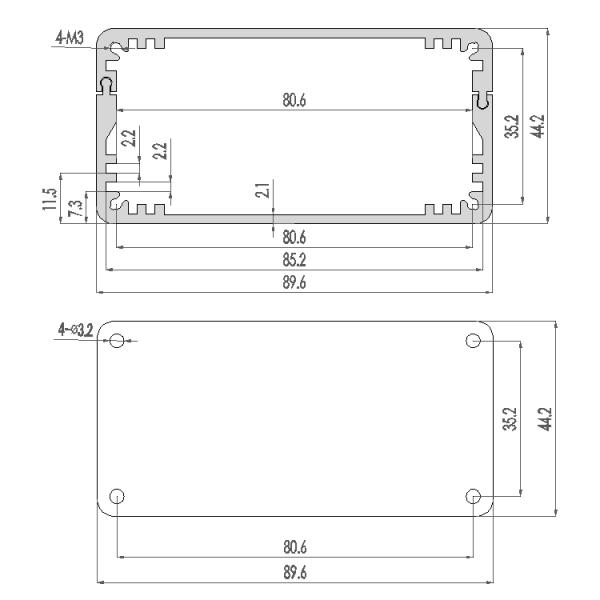 90*44*100mm Divided Body Extruded aluminum project box enclosure