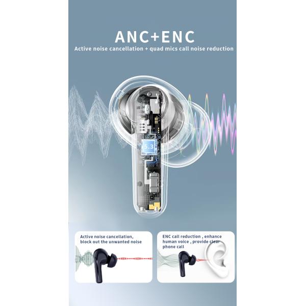 Private Mold Wireless HiFI Earbuds with Low Latency ANC ENC and Digital Display