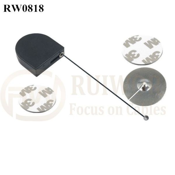 RW0818 D-Shaped Micro Retractable Tether Plus Dia 38mm Circular Sticky Metal Plate