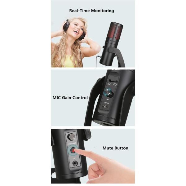 RGB Gaming USB Streaming Podcast Microphone 20Hz-20KHz Noise Cancelling