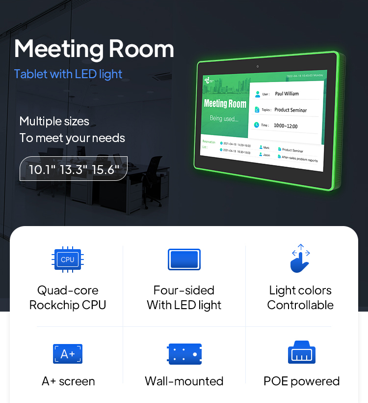 10.1 Inch Android Meeting Room Tablet with POE and LED Light Bar