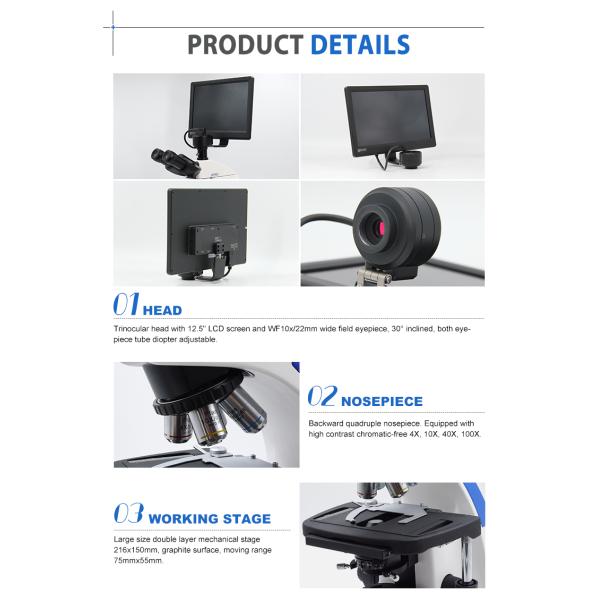 Biological Compound Video Digital Microscope / 12.5" Lab Trinocular Profesional Pantalla Lcd Microscope