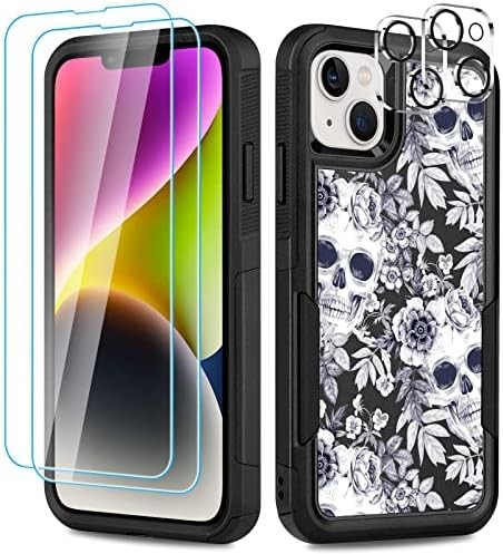 [5 in 1 for iphone 15 Plus Case,with 2 Pack Screen Protector + 2 Pack Camera Lens Protector,Heavy-Duty Tough Rugged