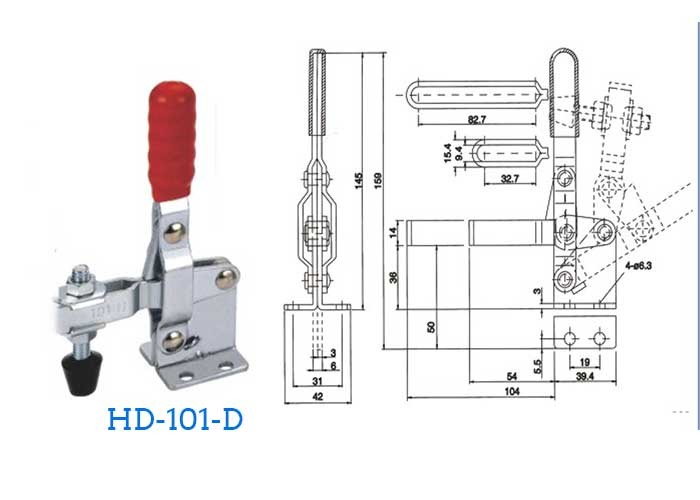 Vertical Quick Release Toggle Clamp Holding Capacity 180kg With Red Handle