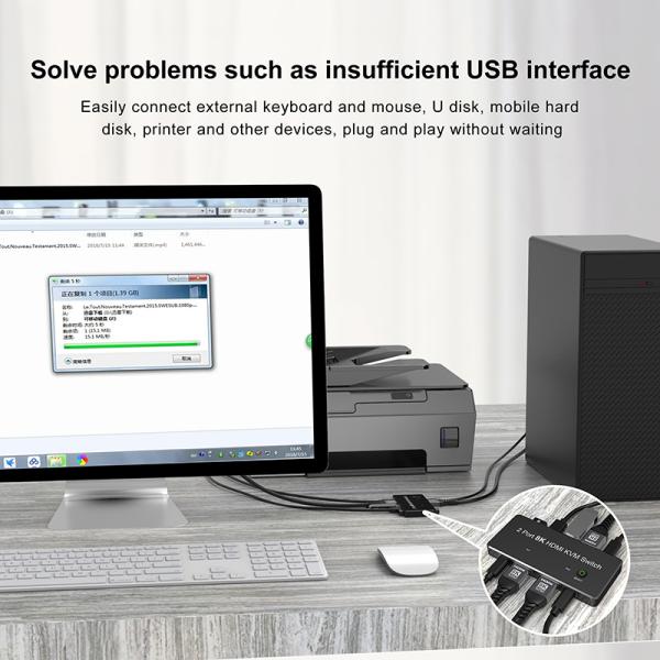 2 Port HDMI 2.1 KVM Switch with USB 3.0 2 Input 1 Output LED Indicators Female-Female