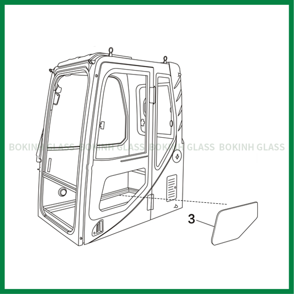 HITACHI KOMATSU Custom Windshield Glass Left Door Lower Position NO.3
