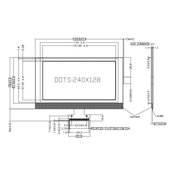 Blue 240x128 Dot Matrix LCD Display Module Transmissive Negative COG STN