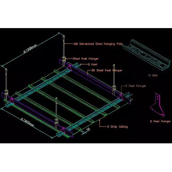 200mm Linear Metal Strip Ceiling , Multipanel Ceiling Panels G-Shape For Office Buliding Decoration