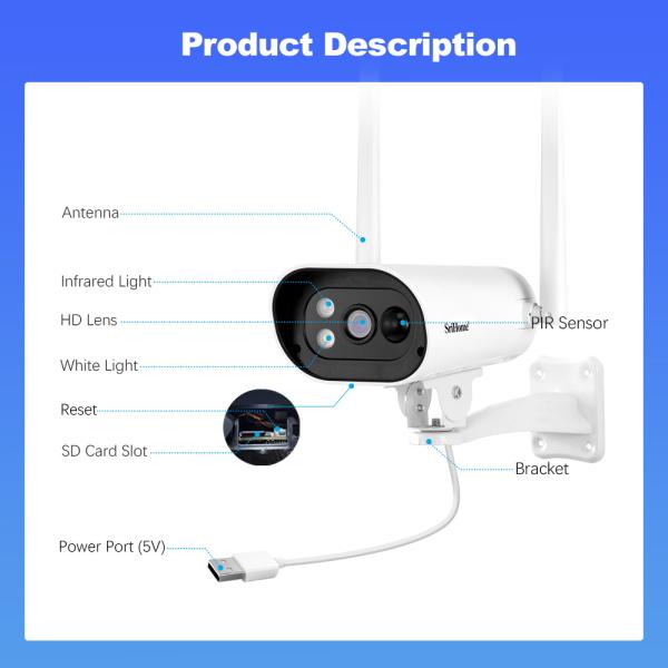 4MP WIfi HD Outdoor Solar Security Battery Camera Waterproof IP66 With PIR 2-Way Audio Full Color Infrared Night Vision
