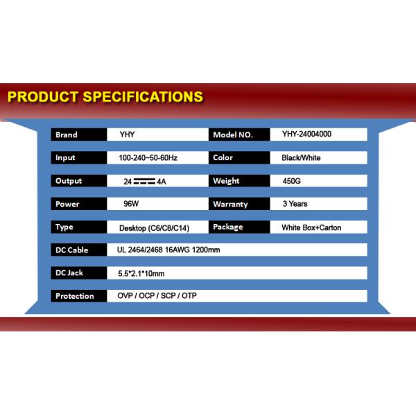 Ac DC 24 Volt UL Power Supply Black / White Color With 3 Years Warranty
