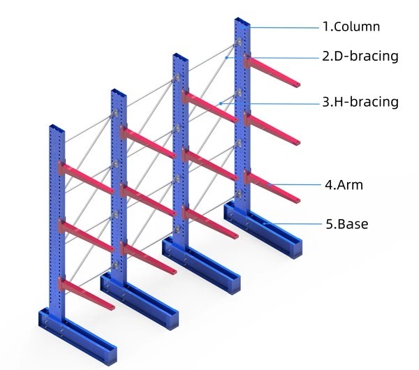 500-5000kg Industrial Cantilever Racking System Custom Arm Length Modular Design