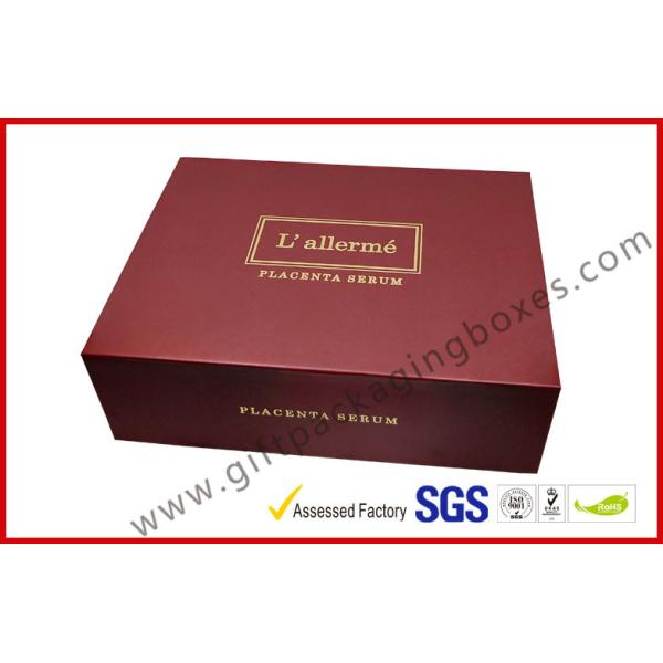 Creative red color magnet gift packaging box with gold foil , EVA foam with black velet