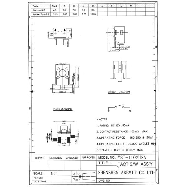 Smt Tact Switch YST-1102USA