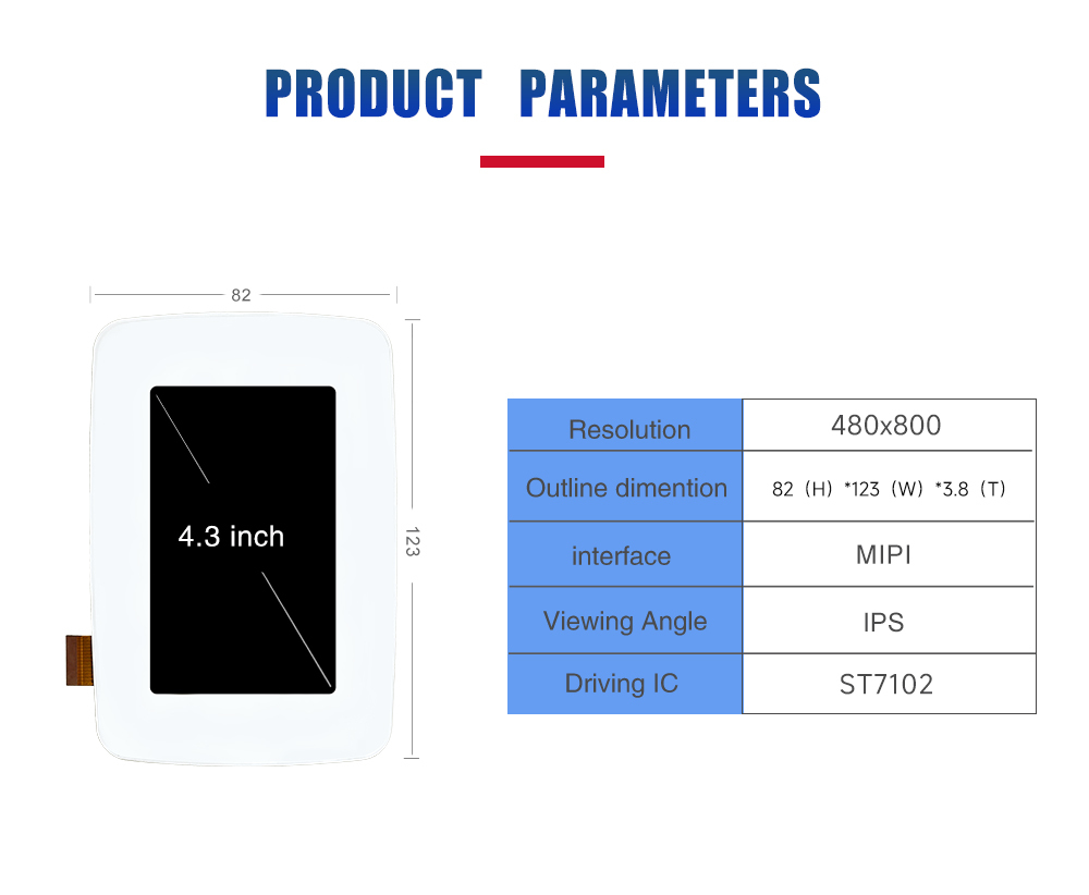 4.3 Inch Tft Display Touch Screen IC ST7102 Arduino Tft Touch Screen 480x800 Resolution MIPI