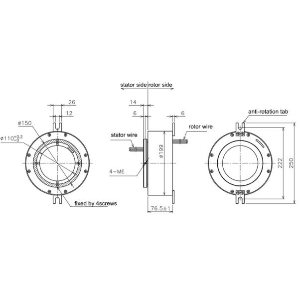 110mm Hole Size Through Bore Slip Ring With 6 Circuits 10Amp Current