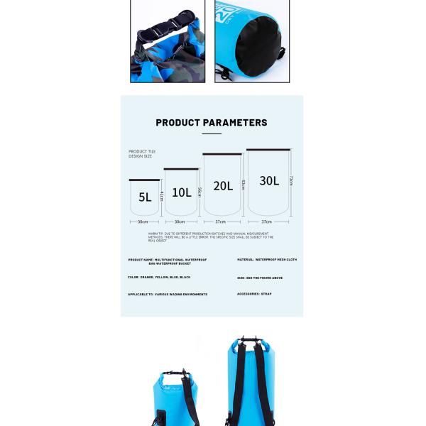 Black Blue Dry Bag Backpack Waterproof 5L / 10L / 20L / 30L Lightweight Backpack