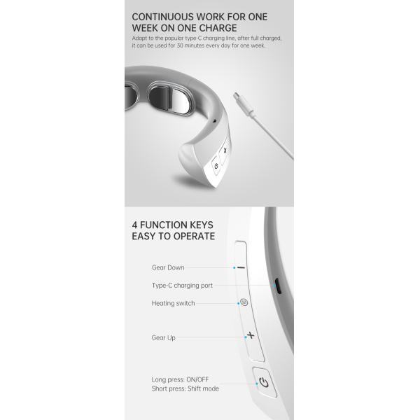 Portable Intelligent Electric Wireless Smart Neck Massager Pain Relief Heating 1200mAh