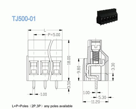 Power Distribution PCB Terminal Blocks Screw Pitch 5.0mm 2 Pin - 24 Pin