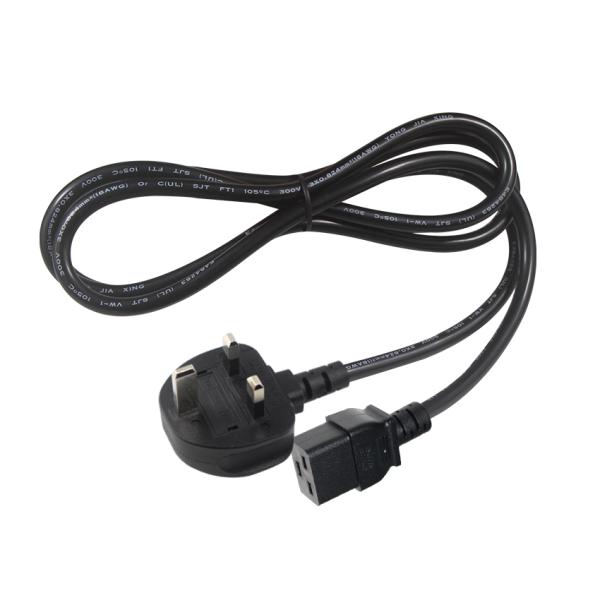 16A BS1363 to C19 Power Cord 1.8m for Computers and UPS