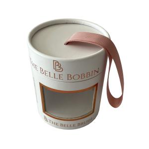Buy cheap Roll Edged Paper Cans Packaging Custom PET Window With Ribbon product
