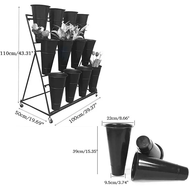 Factory Customized Color Size Florist Shelf Flower Bucket Display Stand Flower Display Rack