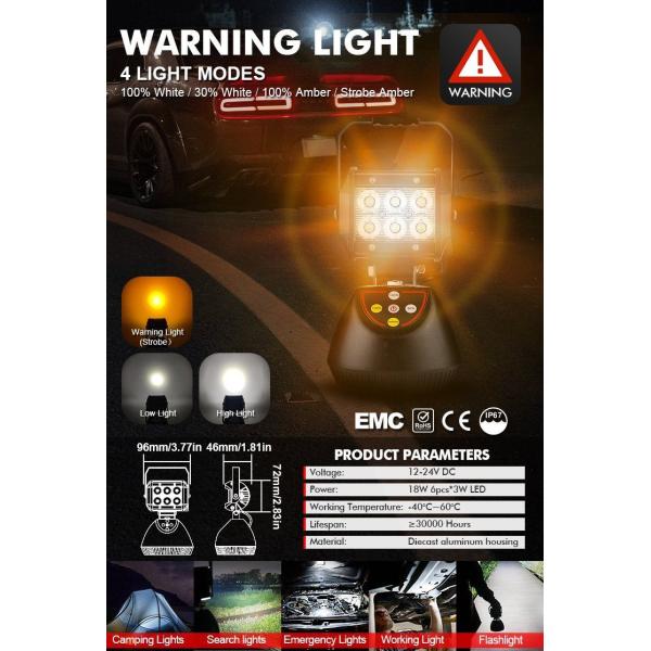 18W Rechargeable Portable Work Light Dual Color Emergency Light