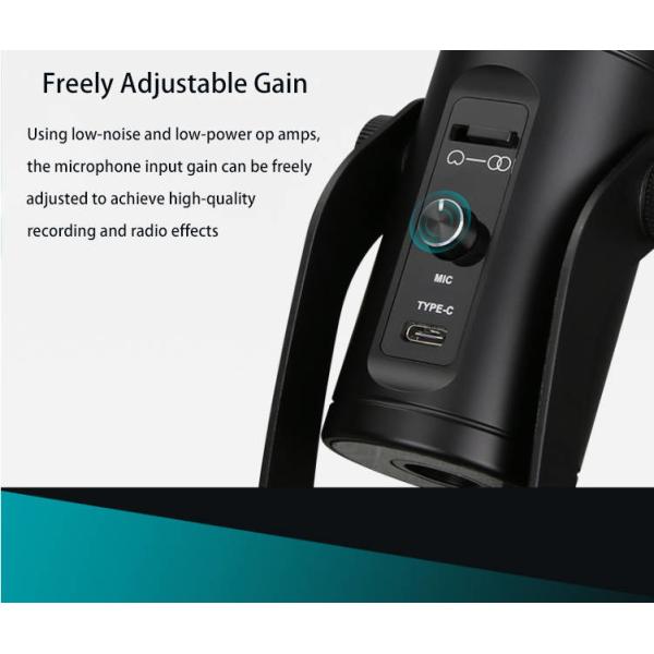 Condenser USB recording microphone Built-In Headphone Jack RGB Indicator