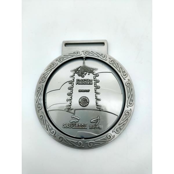 OEM Zinc Alloy Medal , Ribbon Custom Half Marathon Medals 75mm Size