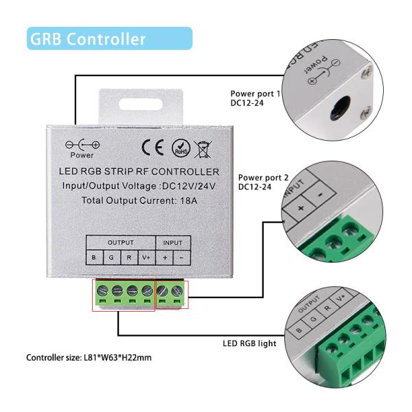 RF Touch Remote RGB LED Strip Controller DC 12V 18A For RGB LED Strips