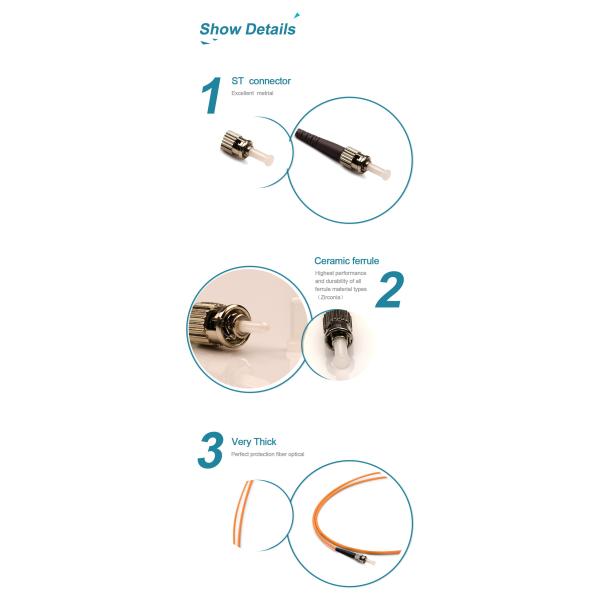 Fiber Optic Patch Cord/ST/UPC-ST/UPC Muiltmode OM1/ Simplex/3.0mm/ LSZH/PVC/ Orange
