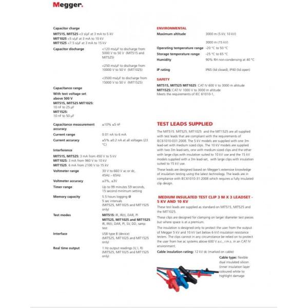 Megger MIT1025-UK Insulation Tester With Output, 20 Teraohms Resistance , 10kV Multi-Range Test Voltage