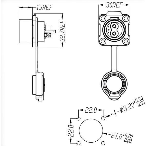 LP20 Type 4-Core Locking Wire 20A Power Flange-Style Metal + Plastic Waterproof Connector