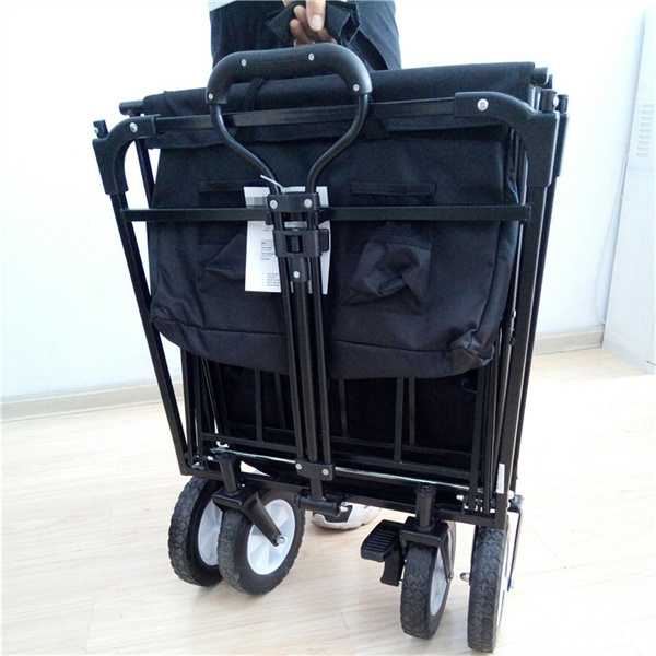 Black Steel Tube Foldable Beach Cart Leisure Foldable Wagon With Canopy
