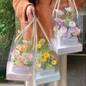 Buy cheap PVC Flower Packaging Boxes With Handle Clear Window Tote Bag Transparent product