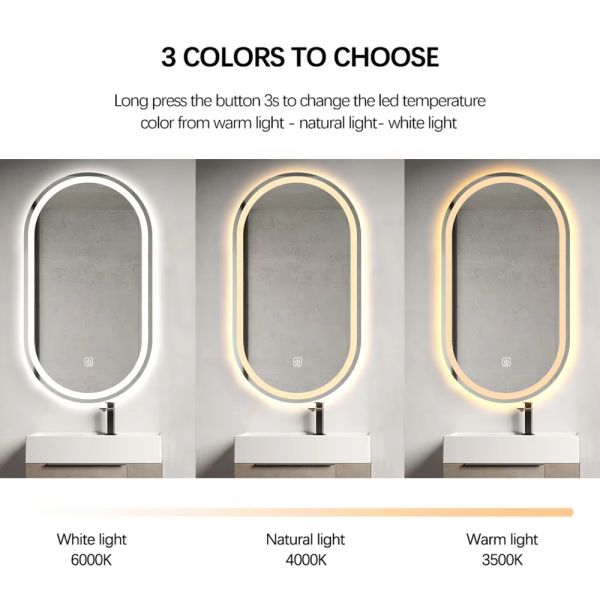 Smart Modern Frameless LED Bathroom Mirror Explosion Proof LED Arch Mirror