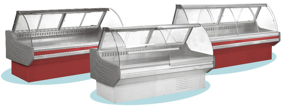 Curved Glass Deli Display Counter Refrigerator For Supermarket With Optional Rear