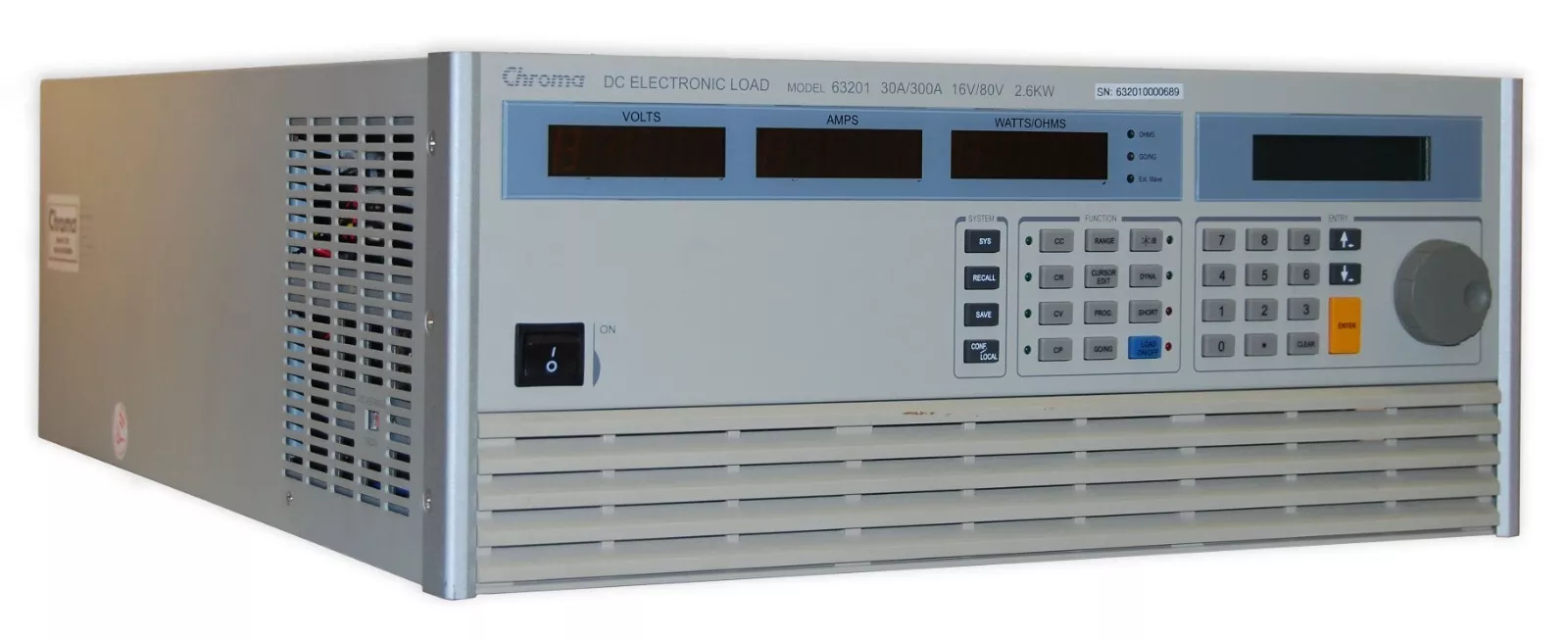 CHROMA 63201 DC Electronic Load - Front view showing control panel and display